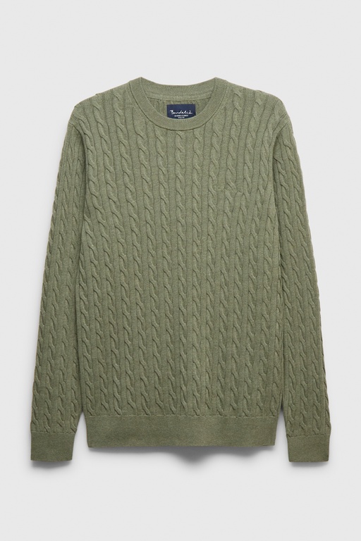 Dave cable crew neck MID GREEN MEL